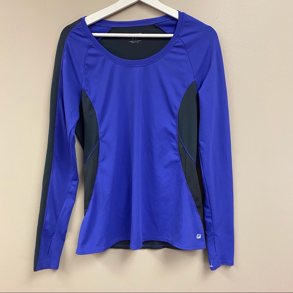 Purple Fabletics long sleeve fitted work out top